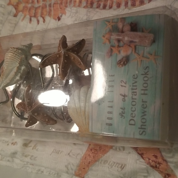 12 Pack Coral Isle Metal Shower Hooks and 70"×72" Coral Isle Shower Curtain - Picture 2 of 8